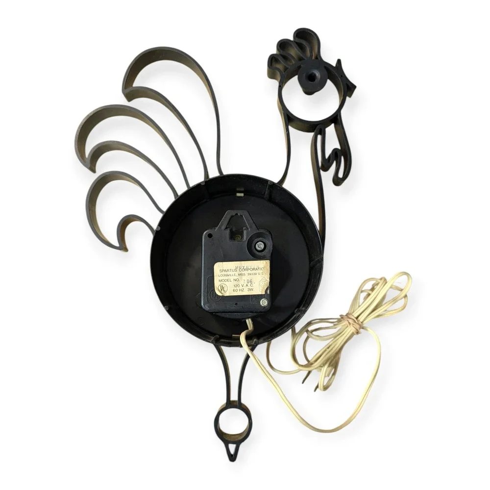Vintage Spartus Rooster Wall Clock Model 706 Black Red Mid Century Farmhouse MCM